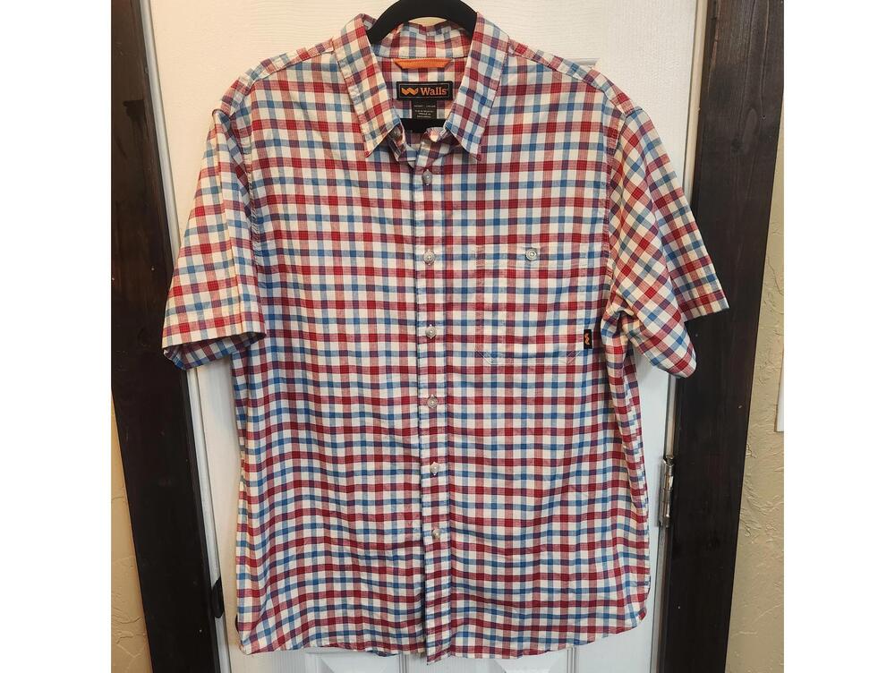Walls Men's Short-Sleeve Checkered Plaid Button Up Shirt -Size Large